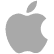 Gray Apple logo with a bite taken out of the right side and a detached leaf tilted to the right, displayed on a dark gray background.